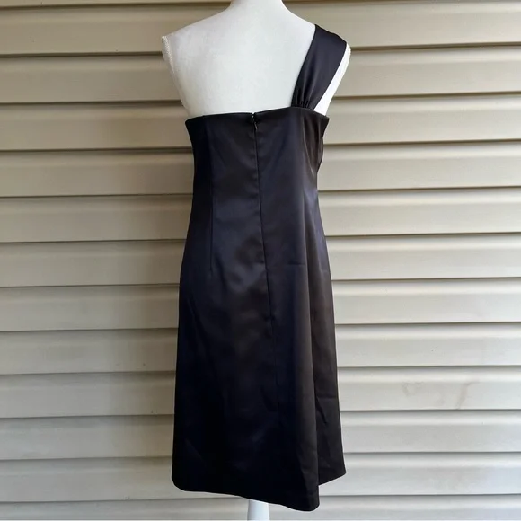 •Ellen Tracy• Black Satin One Shoulder Dress - Size 10 - Picture 5 of 8